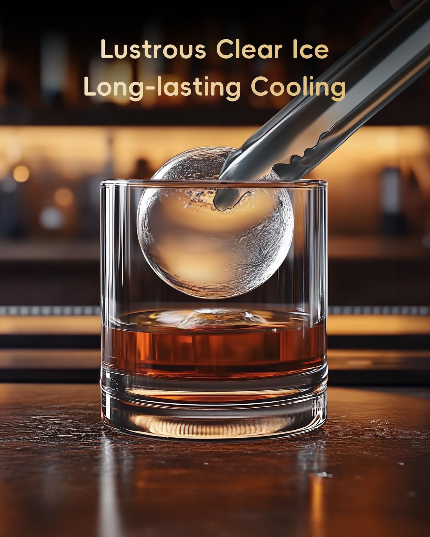 ecozy 2" Clear Ice Ball Maker with CrystalFlux Technology, 4 pcs in 40 Mins, 144 pcs/Day, Sphere Ice Maker with Enhanced Insulation, Self-Cleaning, Automatic Water Supply for Whiskey
