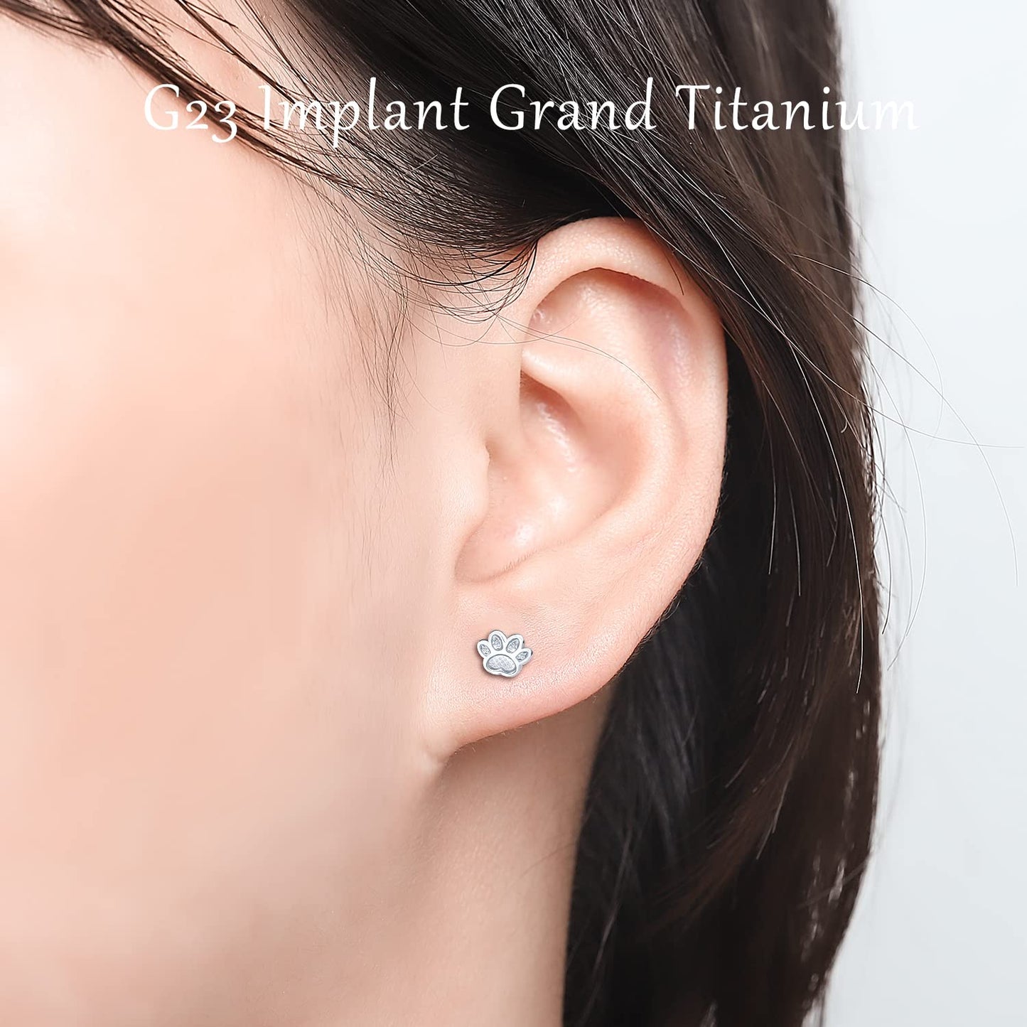 VOJO Implant Grade G23 Titanium Stud Earrings for Sensitive Ears Post Pierced Cartilage Lobe Earring Stud for Women (Silver Dog Paw)