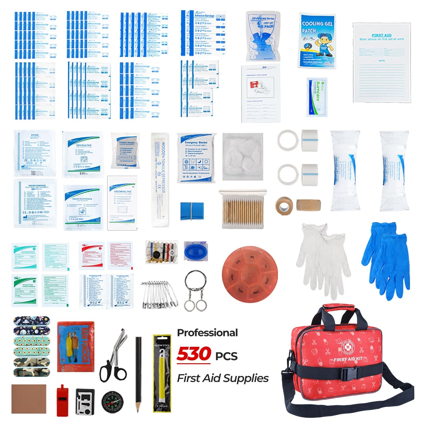 All-in-One Premium 530 Piece Emergency First Aid Kit, Large Medical Kit for Home, Car, Camping, Travel, Hiking, Sports & Outdoor