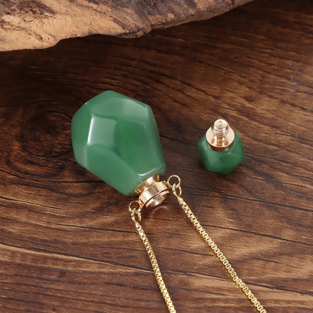 14K Yellow Gold Natural Stone Vial Necklace For Women - Glass Vial Pendant Water Drop Jar Perfume - Water Container Vial For Liquid Oil Diffuser Vial Jewelry