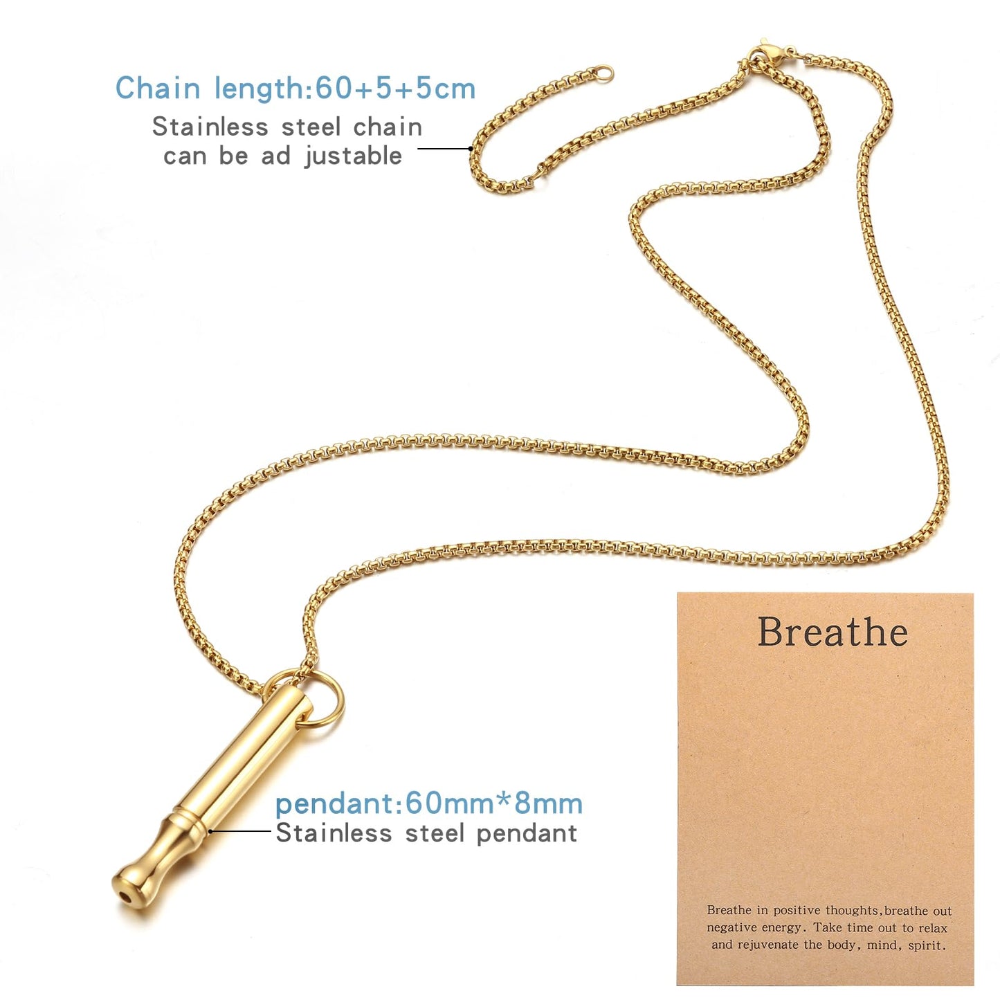 Mindfulness Breathing Necklace Stress Relief Pendant Stainless Steel Anxiety Breathe Necklace for Women Men (Rotundity, Gold)