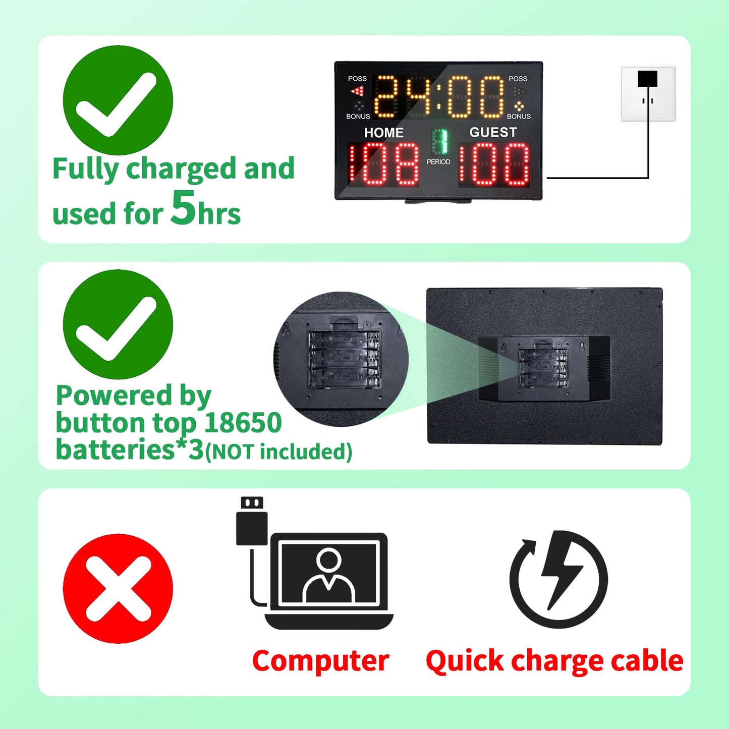 Ousmile Basketball Scoreboard with Timer Clock, Digital Scoreboard with Remote, Portable Battery Powered Electronic Scoreboard for Baseball/Tennis/Soccer/Volleyball/Ping Pong Games