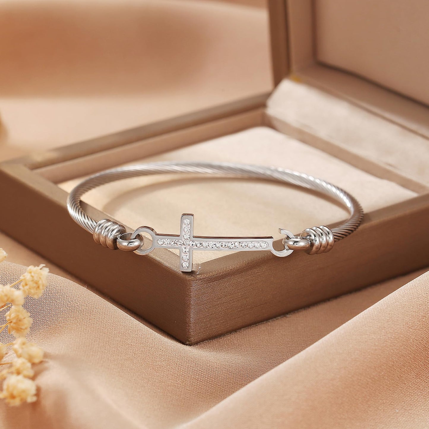 DS Religious Gift for Her Christian Cross Bracelet Bible Verse God is Within Her She Will Not Fall Inspirational Bracelets For Women Stainless Steel Jewelry Gift To Daughter Best Friend (Cross bracelet-Silver 11)