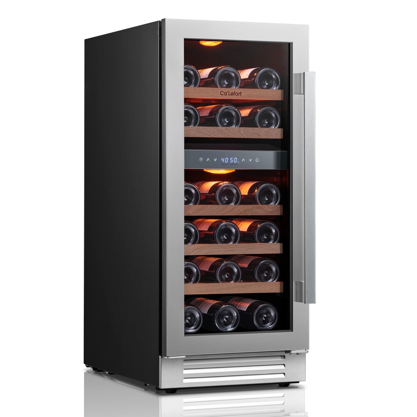 Ca'Lefort 15 Inch Wine Fridge - 28 Bottles Dual Zone Wine Cooler with Glass Door, 40-65° Temp Control, Adjustable Shelf & 3 LED Light Built-in or Freestanding for Home Bar Kitchen Left-Hinged Door