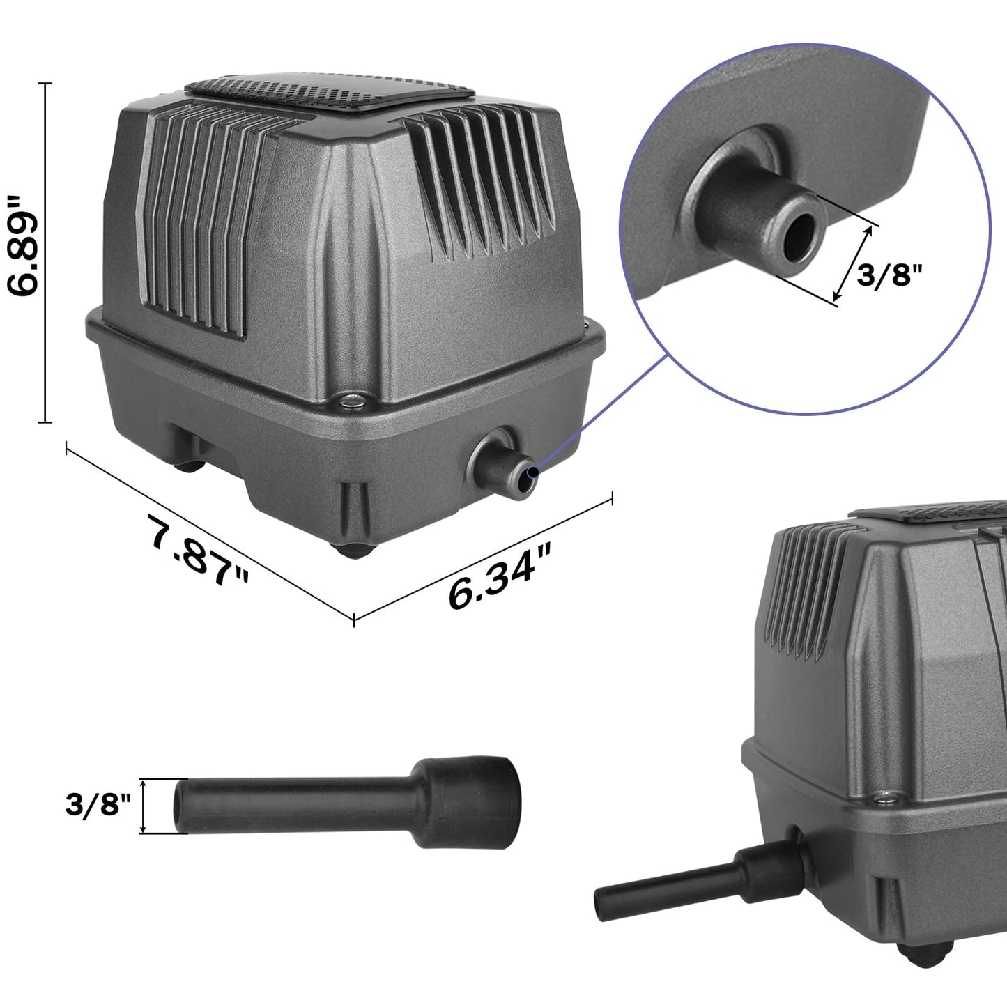 AquaMiracle Koi Pond Aerator Pond Air Pump with Self-Sinking Airline Rubber Air Diffuser, Air Flow Control Pond Deicer All-in-One Pond Aeration Kit for Outdoor Pond 2,000-5,000 Gallons