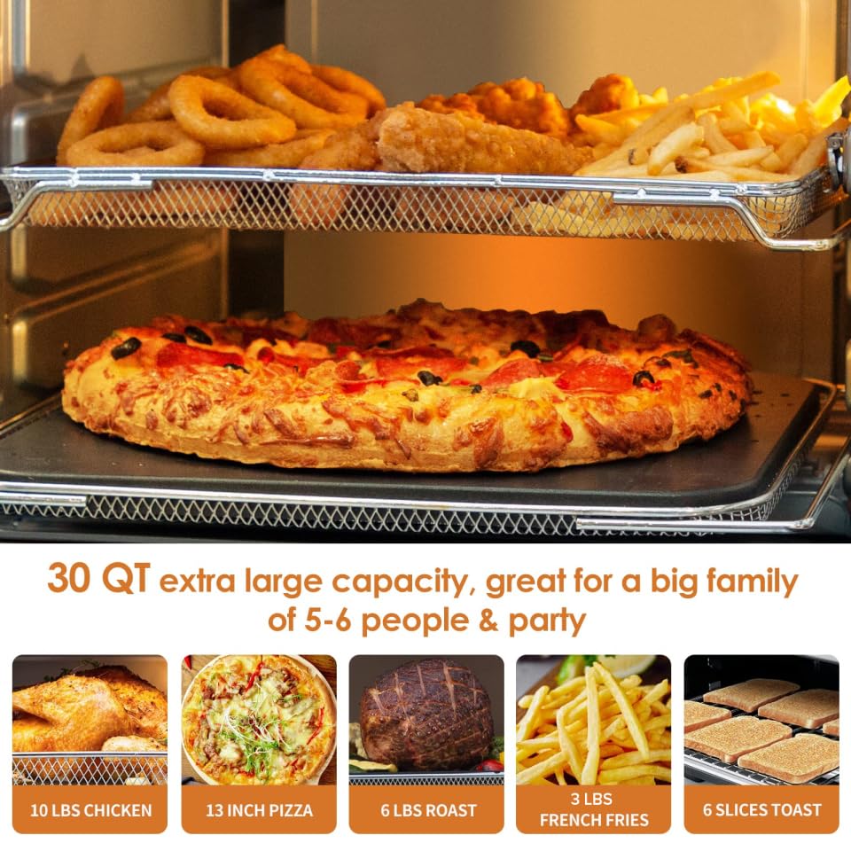 NUWAVE Bravo XL Air Fryer Convection Toaster Oven Countertop, 112-in-1 Smart Grill Combo with Original Flavors & Marks, Adjustable Heating Zones for Pizza, Roast, Bake, 50-500°F, Stainless Steel, 30QT