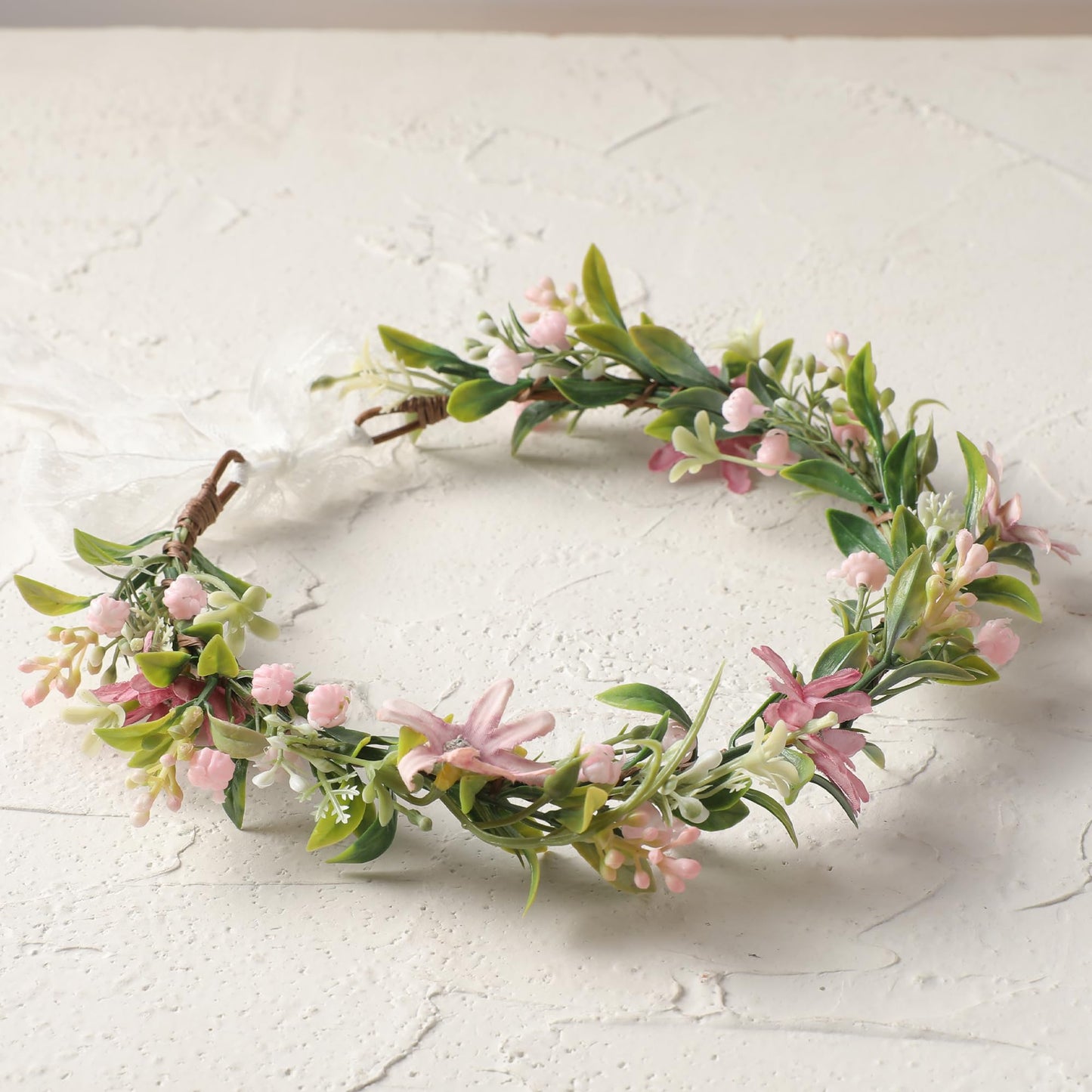 KorViSHOW Pink Flower Crown Headband, Artificial Daisy Flower Headpiece, Adjustable Fairy Floral Headband for Women Girls Renaissance Birthday Bride Wedding Festivals Party Photo Props
