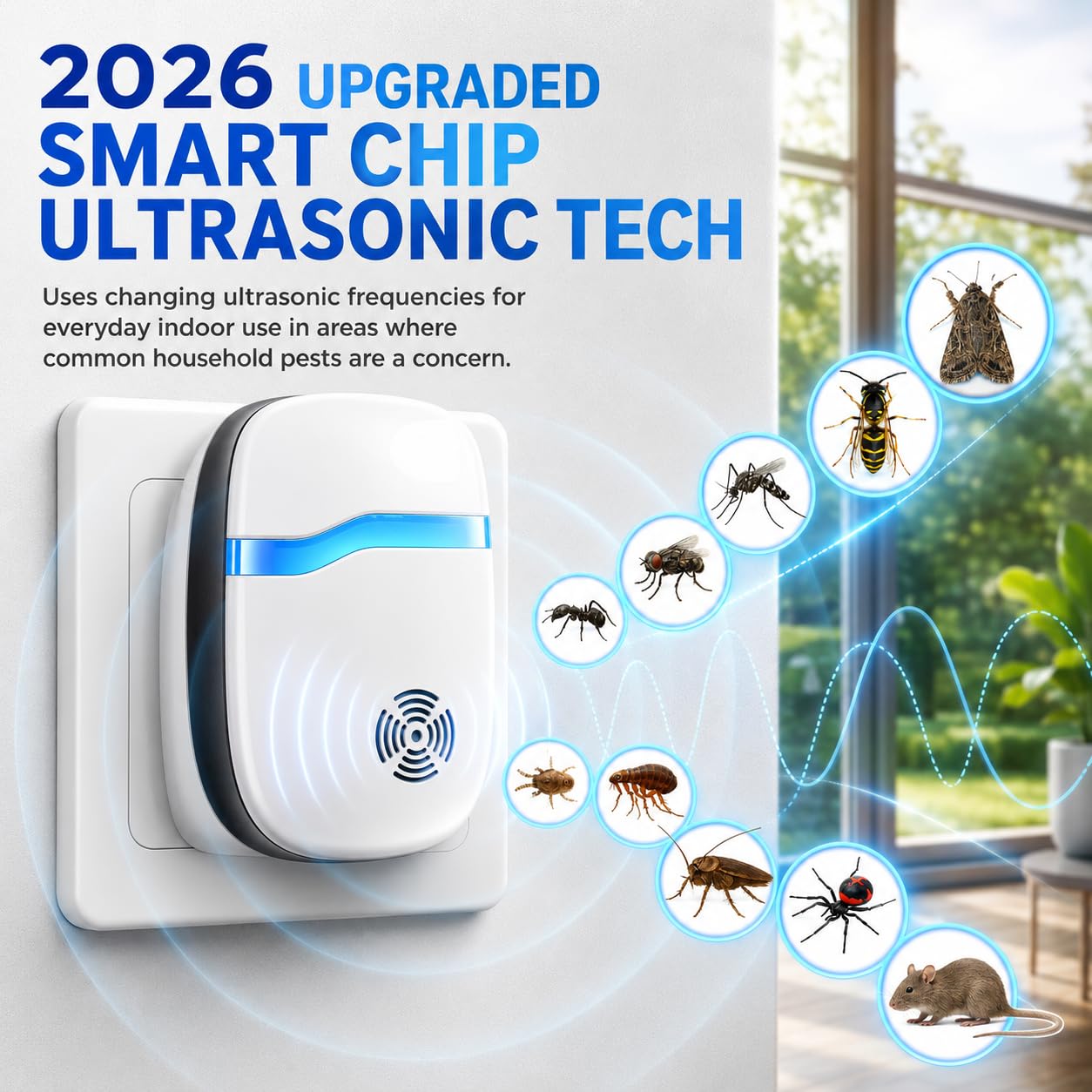 (2026 Upgraded) Ultrasonic Rodent & Pest Indoor Repeller - Stronger Driving Force, Repellent for Mouse, Rats, Roaches, Spiders, Bugs, Ants, Quiet for Home, Plug-in Control Device (6 Pack)