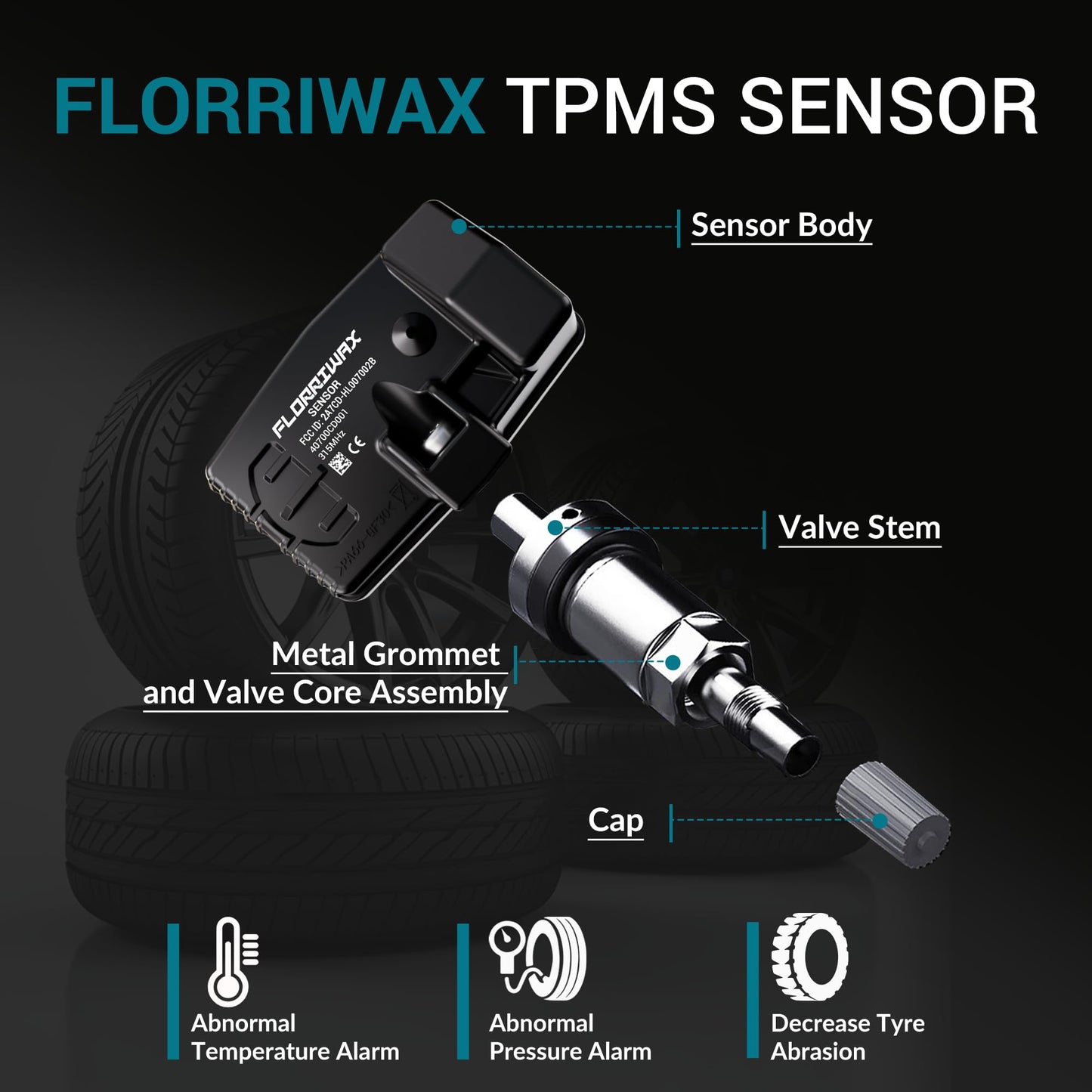FLORRIWAX TPMS Sensor, Set of 4 315Mhz Tire Pressure Sensor Compatible with Nissan Infiniti Suzuki, Tire Sensor OE Replaces#19316553,40700JK01B,40700JA01B,40700CD001,40700JA01C