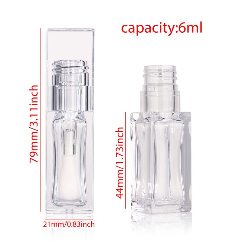 COSIDEA 18pcs Empty 6ml Square Clear PETG lip gloss tubes big deo foot wand lipgloss tube container for lip oil
