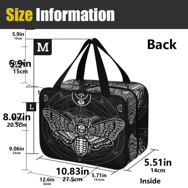 MNSRUU Hanging Toiletry Bags for Women Travel, Gothic Black Skull Moth Toiletry Organizer Portable Travel Toiletry Bags Clear Wash Bags Makeup Bag Cosmetic Bag
