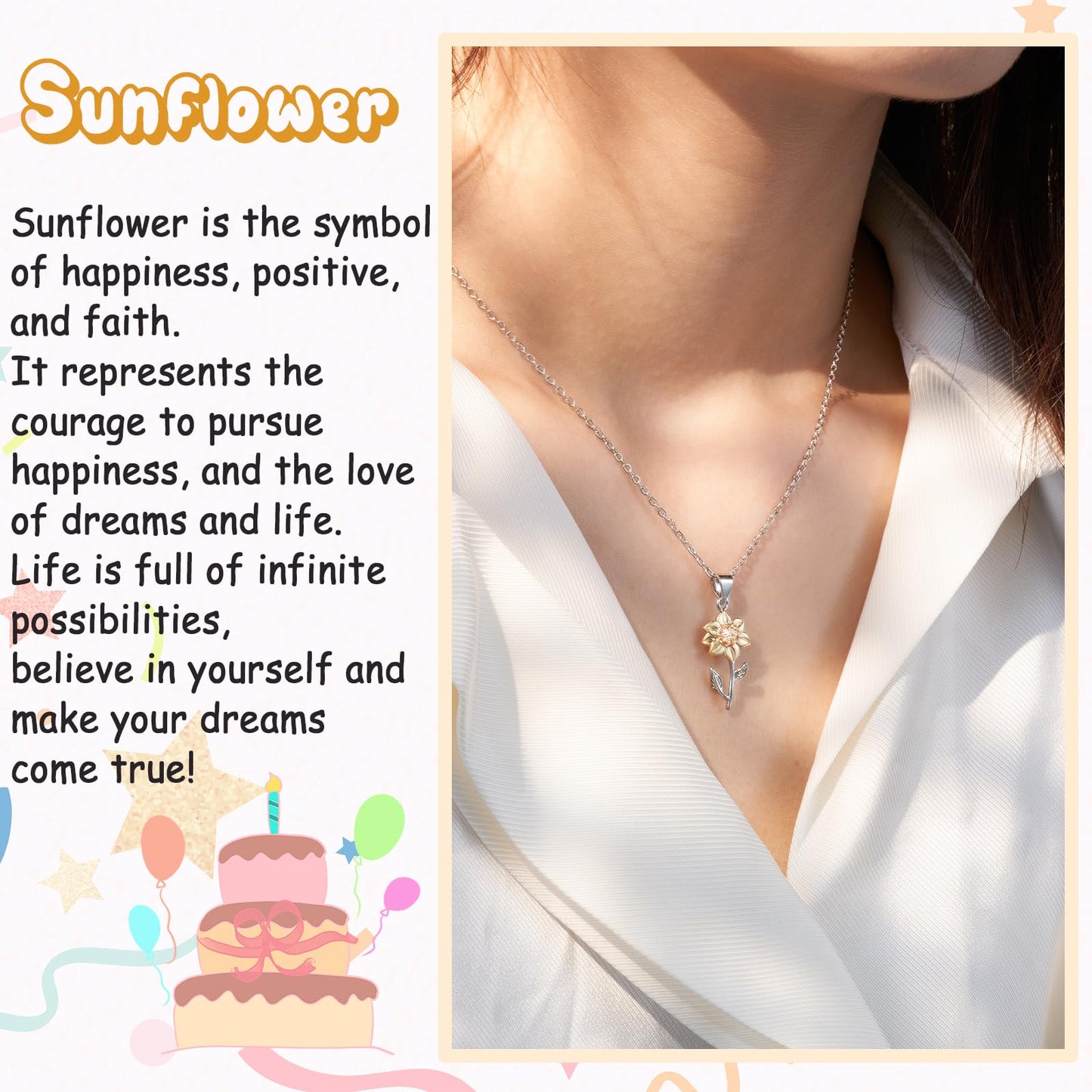 Tarsus Sunflower Gifts Happy Birthday Necklace Yr Age Year Old Girl Birthday Gifts Ideas for Women Best Friend Sister Daughter Sunflower Necklace Bday Jewelry