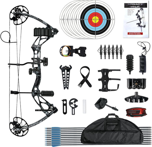 AKCHOER Compound Bow and Arrow Set 30-70 lbs for Adult and Teens, Adjustable Hunting Compound Bow Archery with Limbs Made in USA, Right Hand, 18”-31”, up to IBO 320 fps (CAMO)