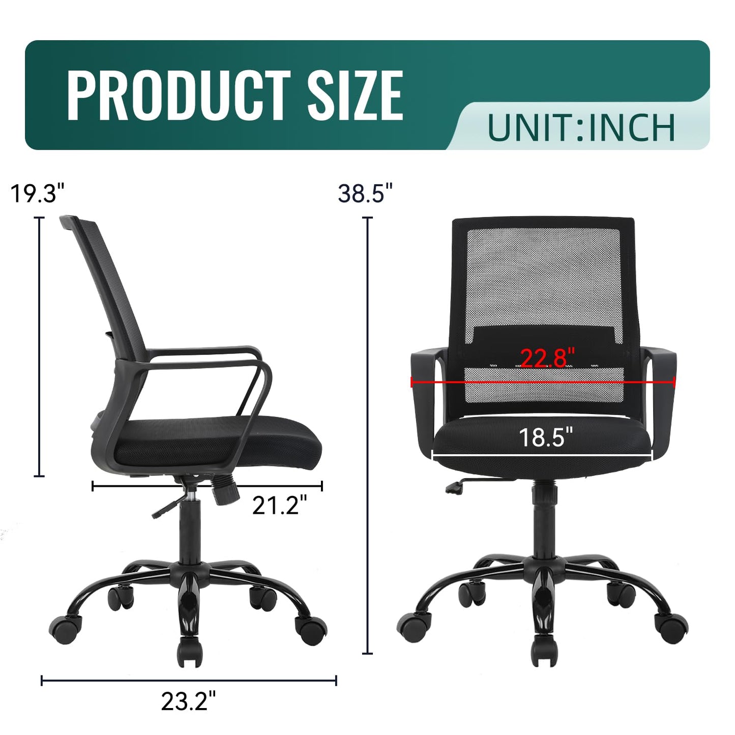 Home Office Chair Ergonomic Desk Chair Swivel Rolling Computer Chair Executive Lumbar Support Task Mesh Chair Adjustable Stool for Women Men (Black)