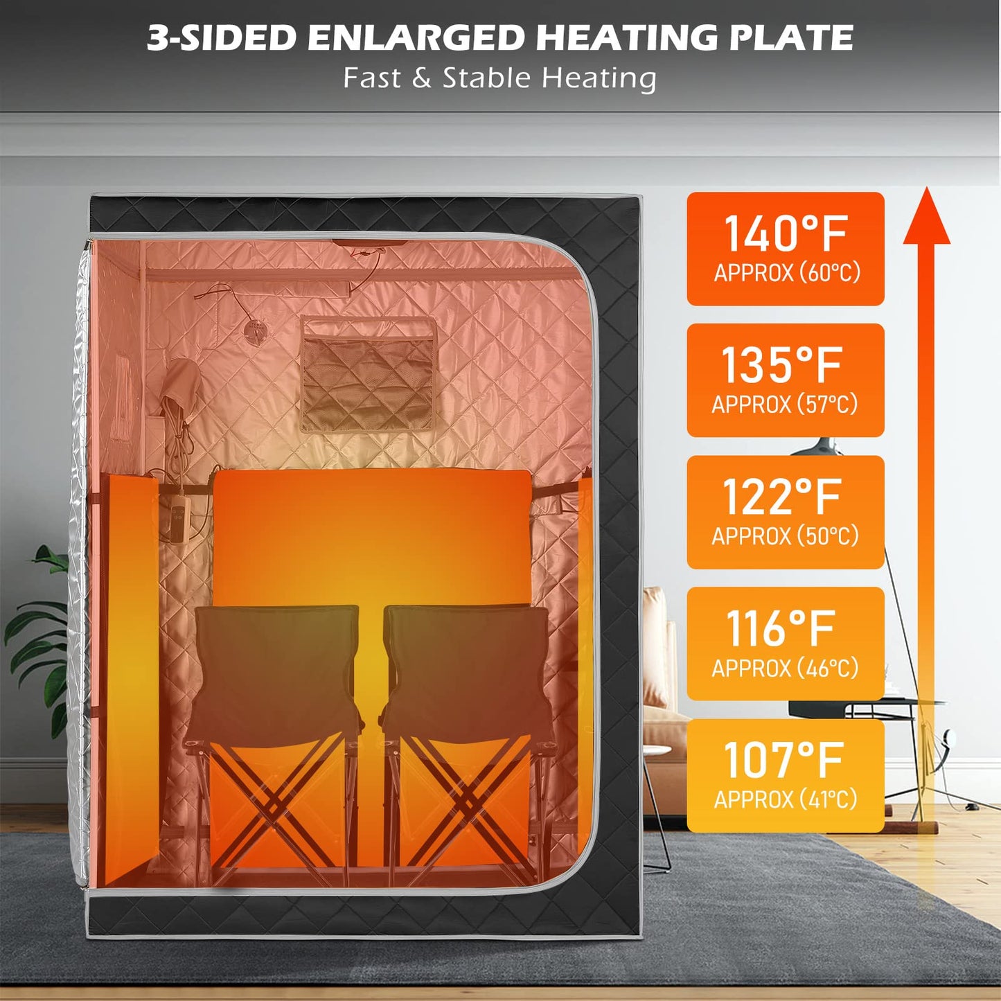 Smartmak Portable Far Infrared Sauna, Home Two Person Sauna Box with 660nm Red Light Therapy Lamp, X-Large Full Size Indoor SPA Tent for Body Recovery, Remote Control, 2 Folding Chairs, Greyborder