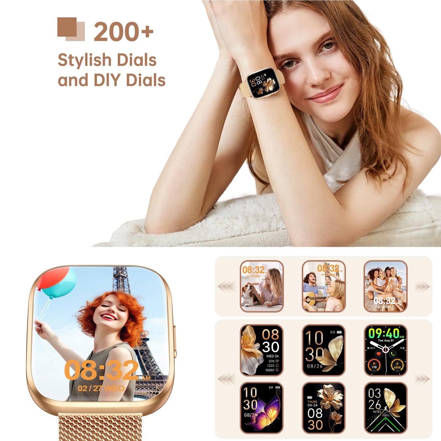 taopodo Smart Watches for Women, 1.91" HD Fitness Tracker (Answer/Make Calls), IP68 Waterproof, 120+ Sport Modes with Heart Rate and Sleep Monitor, Fitness Watch for iPhone/Android