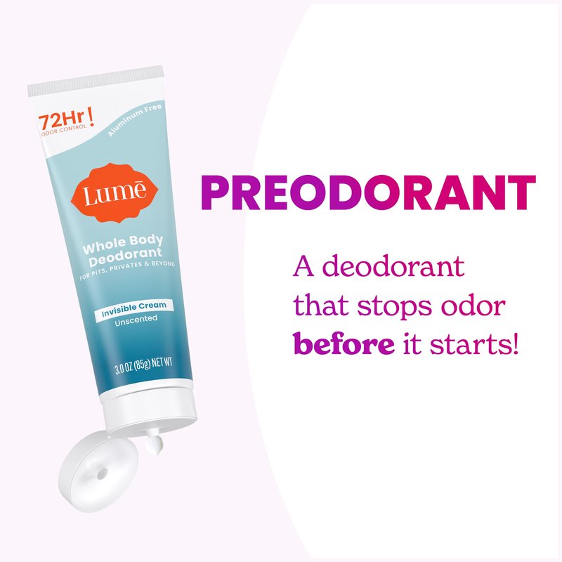 Lume Whole Body Deodorant - Invisible Cream Tube (Unscented) and Lume Acidified Deodorant Wipes (Cool Cucumber) - 24 Hour Odor Control - Aluminum Free, Baking Soda Free, Skin Loving