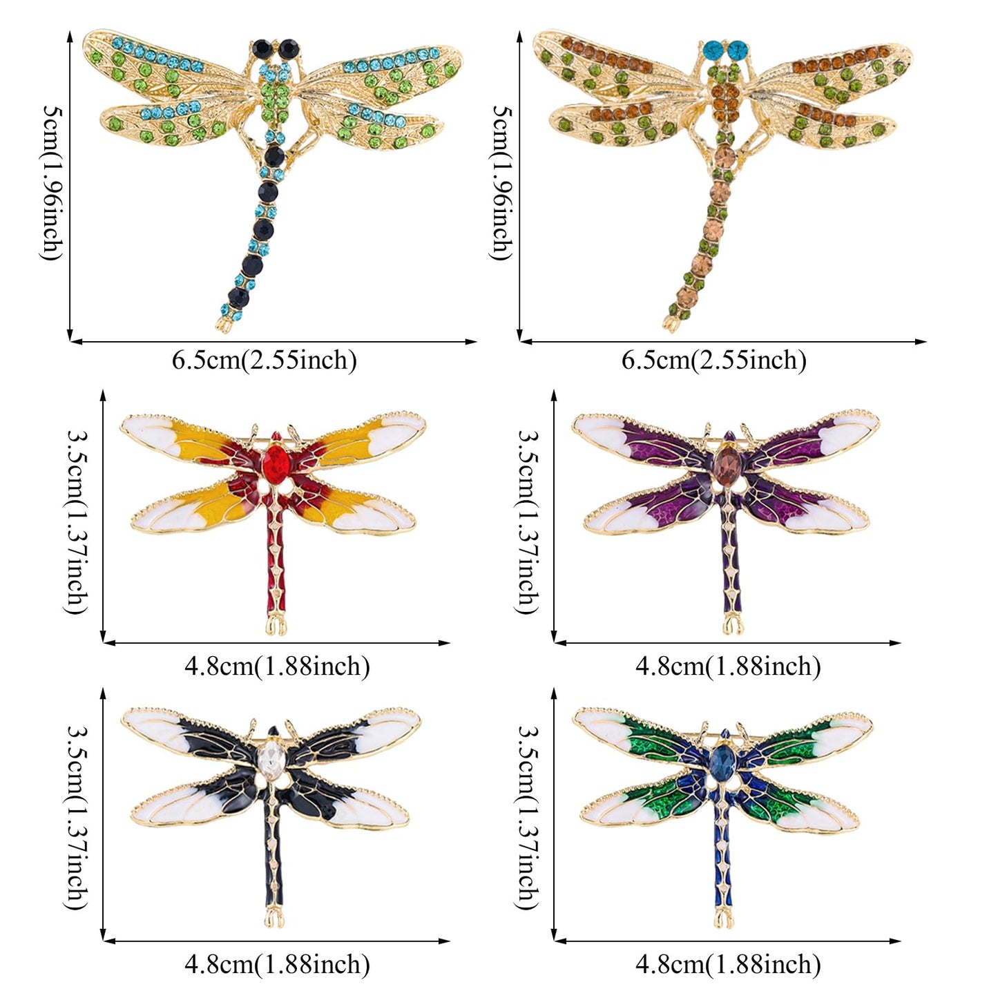 MEEDOZ Women’s Set of 6pcs Lovely Crystal Rhinestone Enamel Dragonfly Lapel Brooch Pin Set for Party Gift Jewelry Accessories