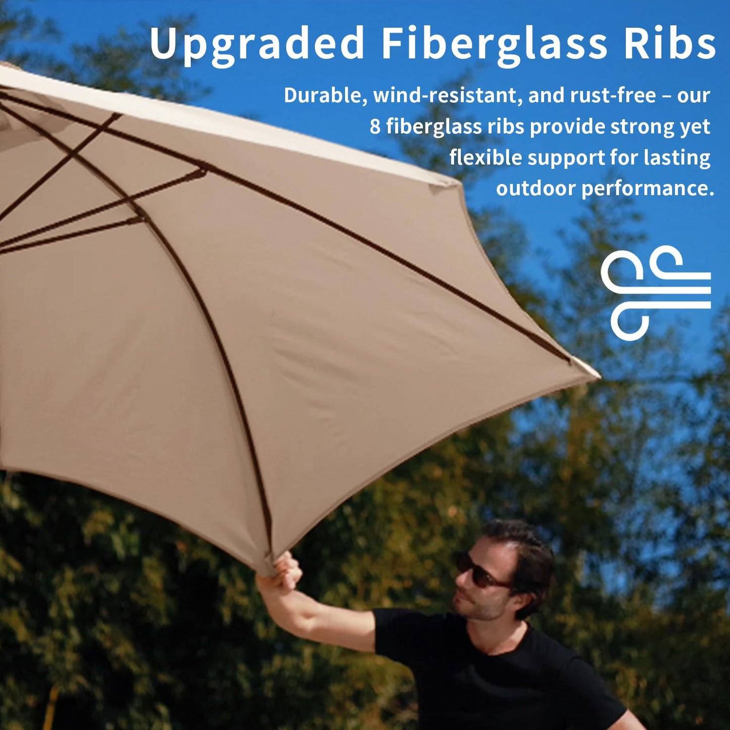 Patio Kingdom 10FT Patio Umbrella Outdoor Market Umbrella with Crank and Tilt, 8 Flexible Fiberglass Ribs, UV-Resistant Waterproof Canopy for Patio, Deck, Garden, Backyard, Beige