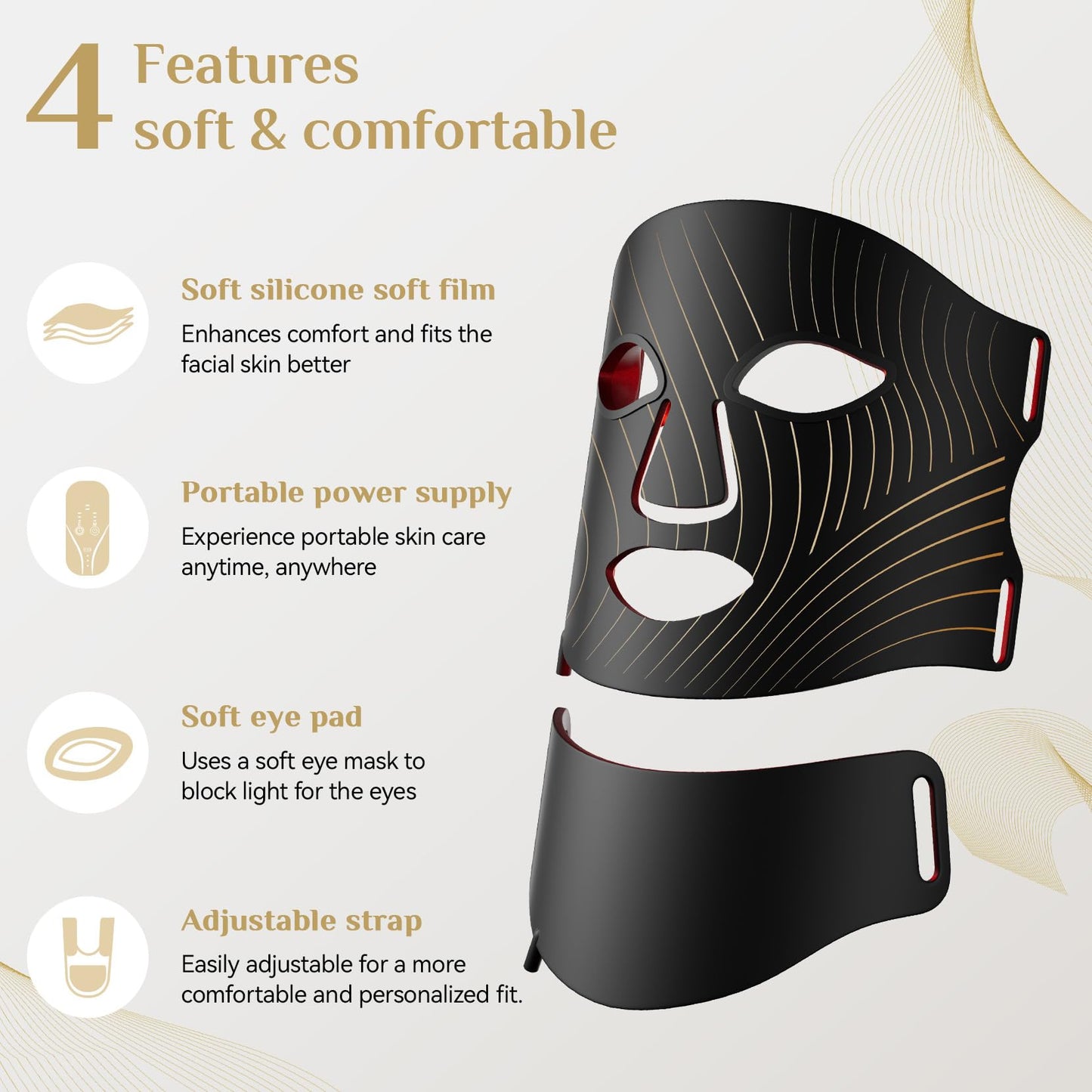 LED Light Therapy Mask Skin Care Mask & Neck, Red & Infrared Lights Masks Wavelength LED Face Mask Light Therapy for Home Use Black