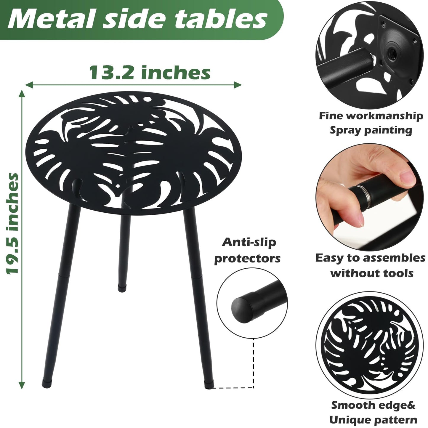 1 Pack Metal Outdoor Side Tables Small Outside Round End Table for Patio Modern Accent Garden Corner Table for Small Spaces, Balcony, Porch, Weather-Resistant, Plant Stand Indoor, Black