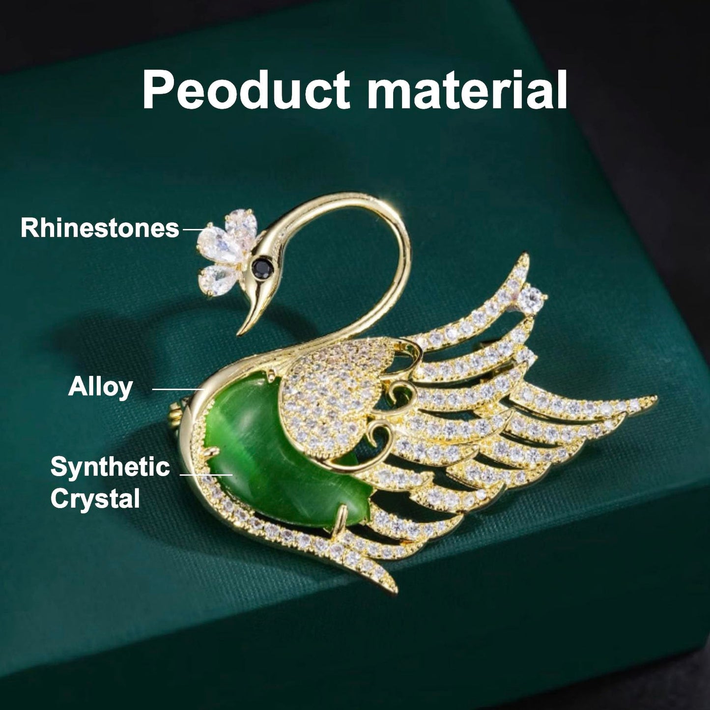 Vintage Green Emerald Swan Brooch for Women, Exquisite Crystal Rhinestone Wedding Lapel Pin, Elegant Flower-Inspired Fashion Jewelry Gift for Her