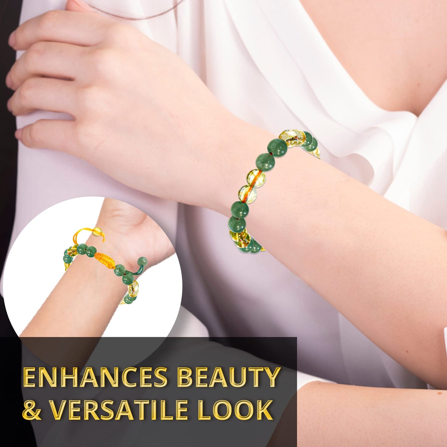 ANAYA AGATE Healing Crystal Bracelet – Chic Gemstone Bracelet for Men and Women – 8mm Round Bead Bracelets for Spiritual Healing, Protection, Positive Energy - Green Aventurine & Citrine