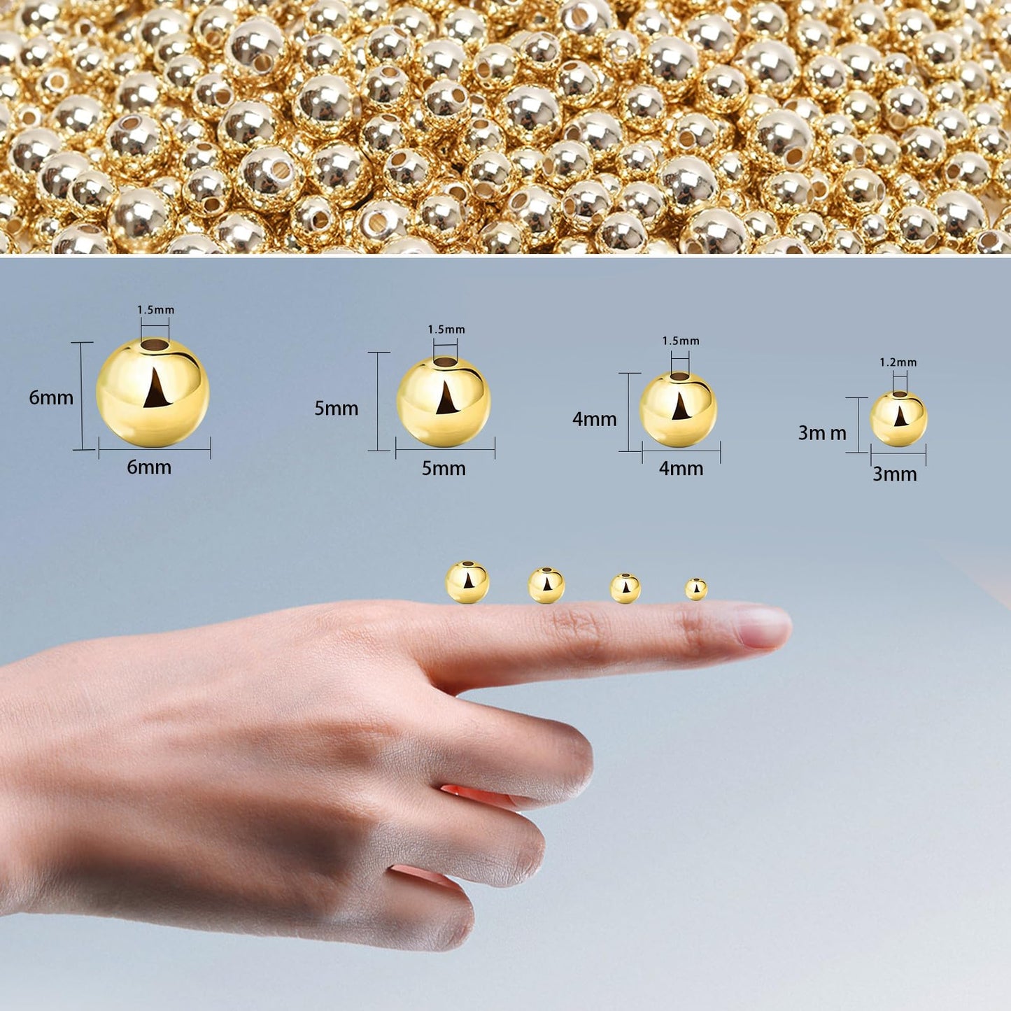 250pcs 14K Gold Filled Spacer Beads，Round Bracelet Bead,Seamless Smooth Metal Brass Bead，Lasting Round Spacer Beads for DIY Necklace Bracelet Jewelry Making (4mm)
