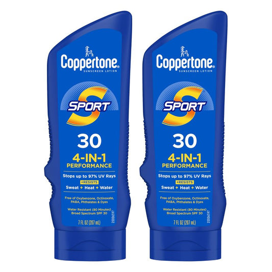Coppertone Sport Sunscreen Lotion SPF 30, Sweat, Heat and Water Resistant Sunblock, Lightweight, Oxybenzone Free, Sunscreen Twin Pack, 7 Fl Oz Bottle, Pack of 2