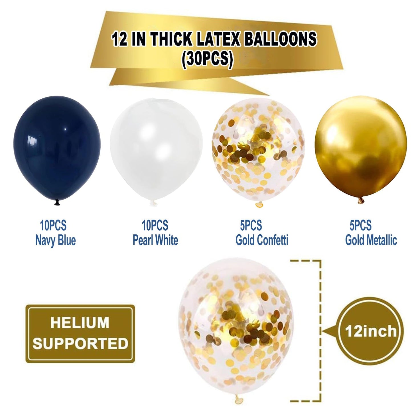 YGYXMY Birthday Decorations for Men, Navy Blue and Gold Party Decorations Set - Happy Birthday Banner, Balloons, Tissue Pompoms, Swirls, Tassels Garland
