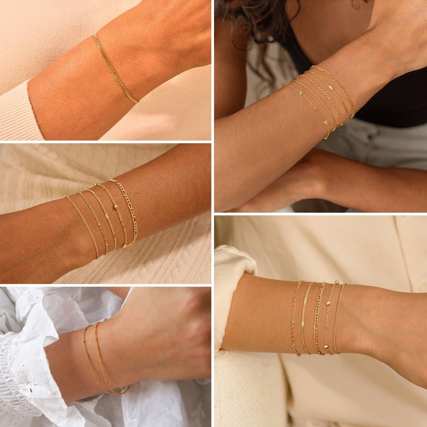 Gold Bracelets for Women, Dainty 14K Gold Plated Bracelet Stack for Women Trendy CZ Tennis Paperclip Cuban Chain Stackable Adjustable Waterproof Link Bracelet Jewelry Set Fashion Accessories Gifts