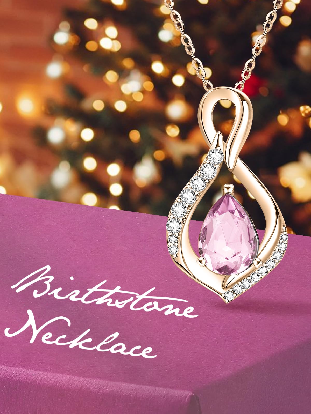 JIYVY32 Pink Tourmaline Infinity Necklace for Women October Birthstone Necklaces Rose Gold Plating Anniversary Birthday Gifts for Wife Her Mom Girlfriend Birthstone Jewelry Gifts for Women