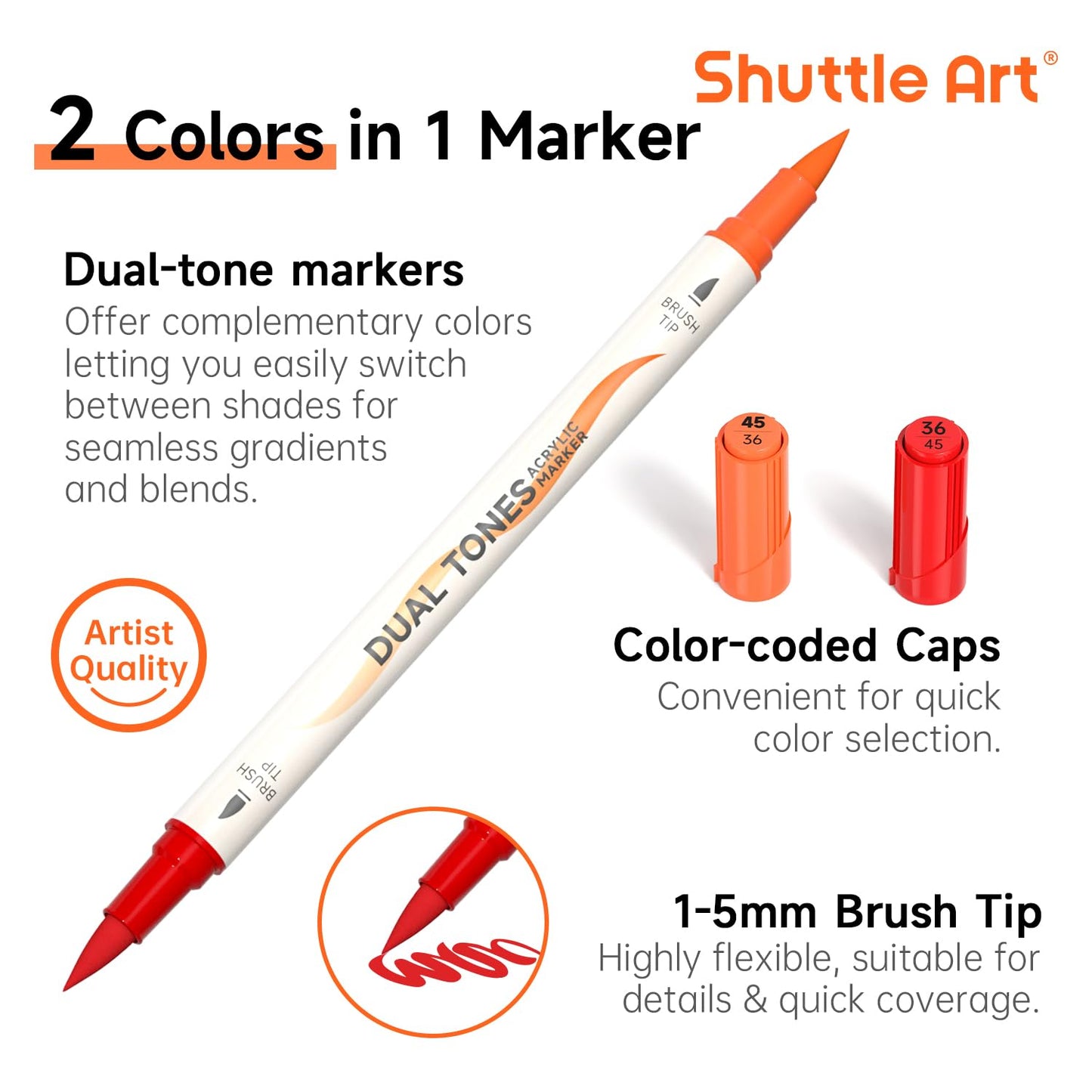 Shuttle Art 48 Colors Dual Tone Acrylic Paint Markers, 24 Pack Acrylic Paint Pens Set for Rock Painting, Ceramic, Wood, Canvas, Glass, Stone, Fabric, Card Making, DIY Crafts & Art Supplies