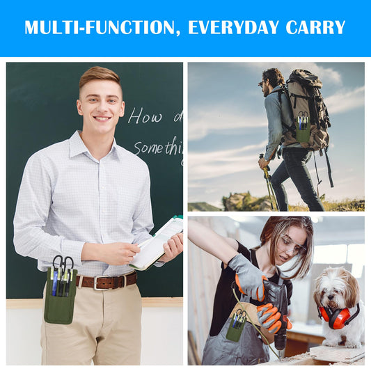 2 Pcs KATOLK Belt Pen Holder, Multifunctional Adjustable Tactical Pencil Pouch, Detachable Military Duty Pencil Sleeve Case, Can Hold Pens, Rulers and Scissors (Army Green)