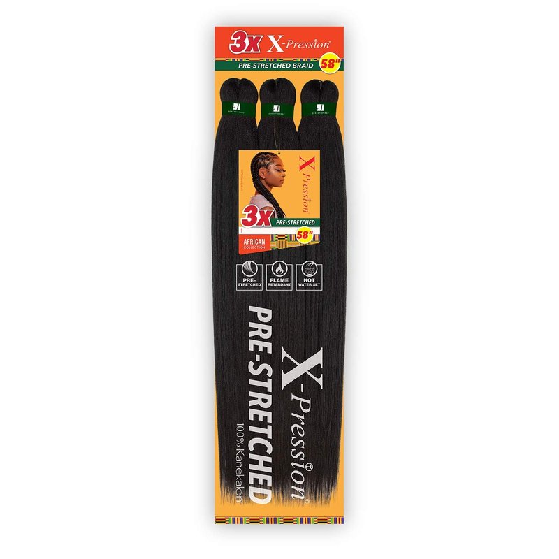 XPRESSION 3X Pre-Stretched Braids - 58 Inches Long | 5-Pack, Color 1
