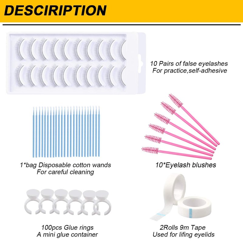 Eyelash Extension Kits, 17Pcs Professional Eyelash Grafting Training Tools Lashes Extension Practice Exercise Set with Mannequin Head Makeup Bag Glue Tweezers for Practice Eye Lashes Graft (17PCS)