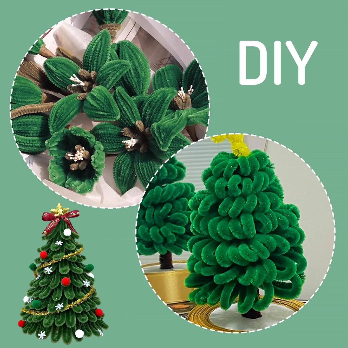 Whaline 300Pcs Green Pipe Cleaners Olive Green Chenille Stems DIY Craft Set for Holiday Birthday Wedding Party Decoration, 12 x 0.2 Inch