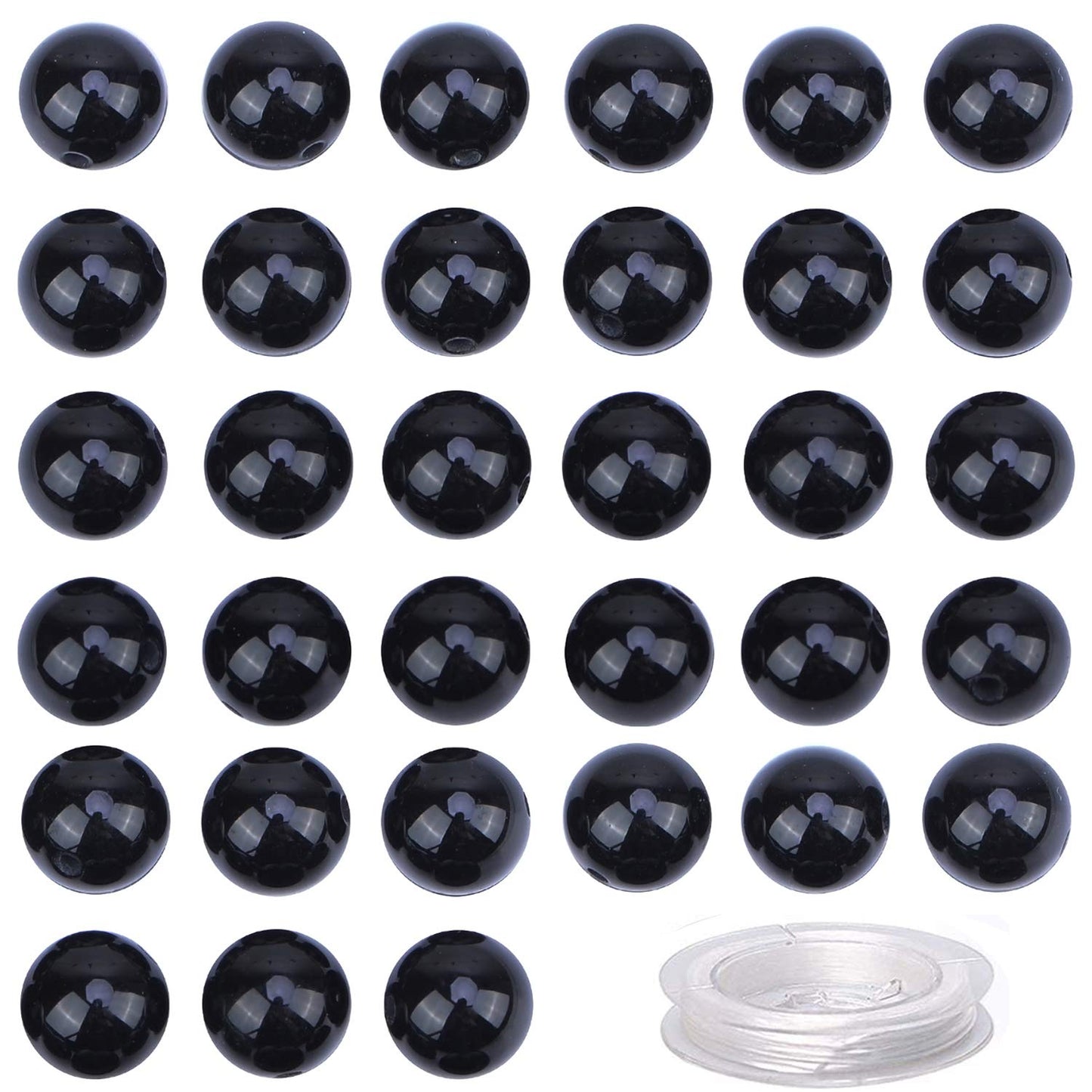 100Pcs Natural Crystal Beads Stone Gemstone Round Loose Energy Healing Beads with Free Crystal Stretch Cord for Jewelry Making (Black Onyx, 8MM)
