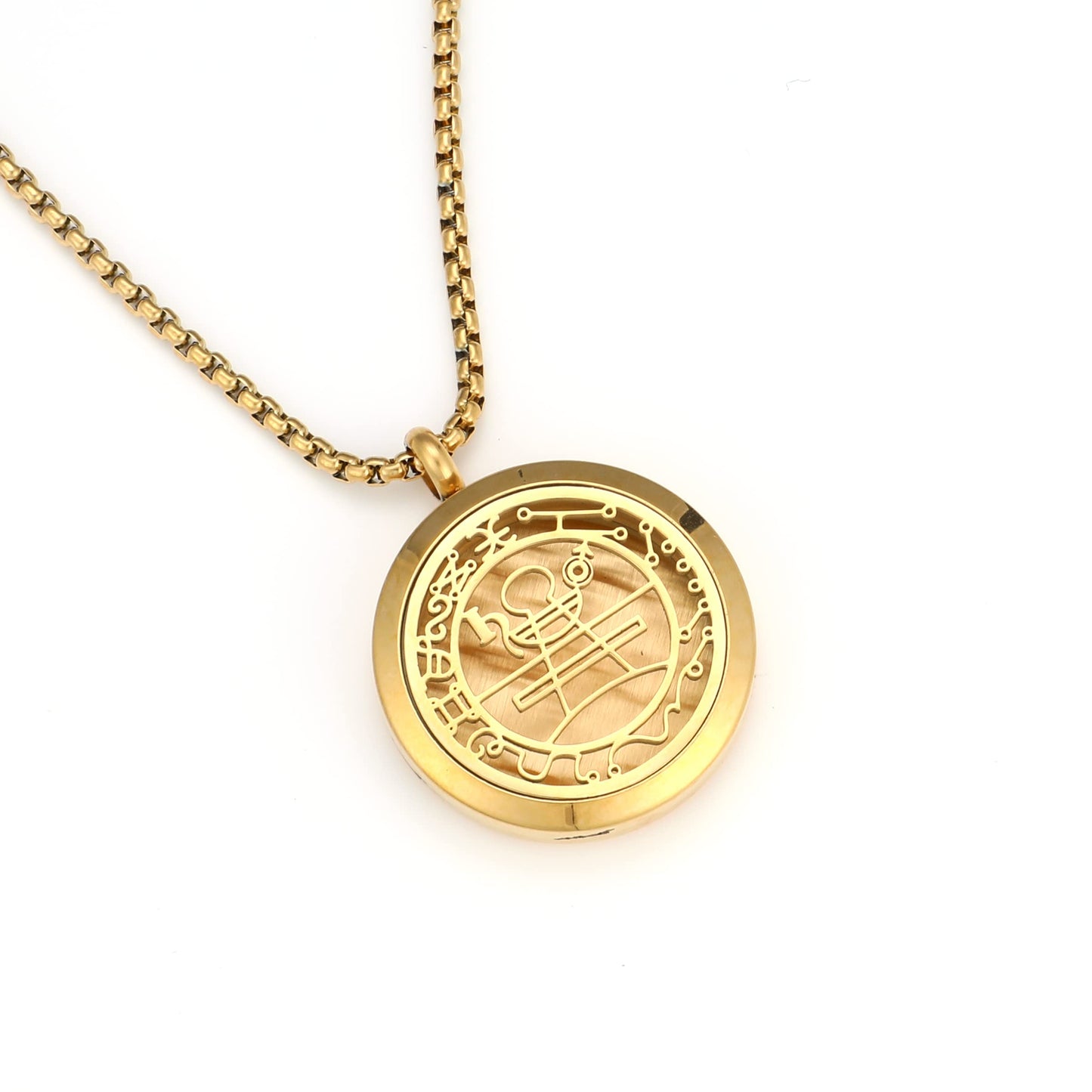 18K Gold Protection Secret Seal of Solomon Wealth Fortune Amulet Essential Oil Necklace, 316L Stainless Steel Best for Aromatherapy-Perfume, Fragrance, Scent Diffusers for Gift