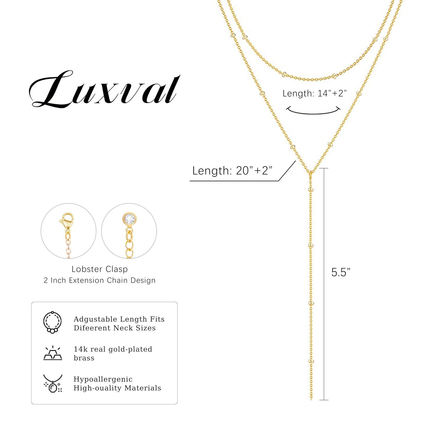 Luxval Gold Necklace for Women Trendy Long Necklaces for Women 14k Gold Plated Dainty Layered Necklaces Lariat Y Necklace Drop Y-Shaped Chain Jewelry Gift Wedding