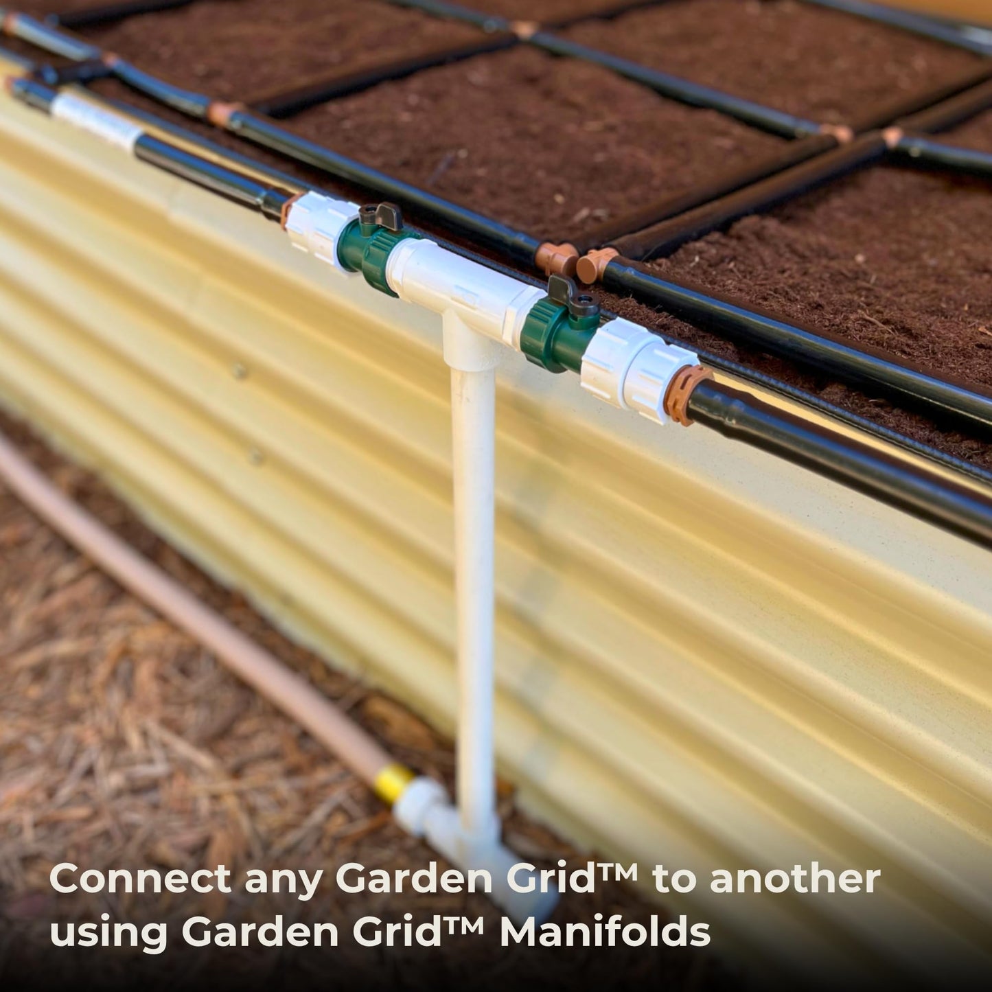 Garden Grid Manifold - 15" Tall, Double Style | Link All of Your Garden Grids So They Water Together | Ideal for Side-By-Side Garden Grid Connections