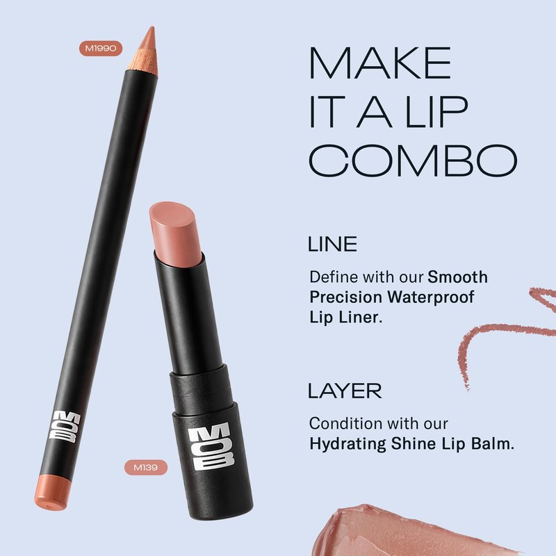 MOB Beauty Smooth Precision Waterproof Lip Liner, M1990 Cool-Toned Neutral, 100% Natural Formula Long-Wearing Lip Pencil, Plastic-Free, Vegan, Cruelty Free