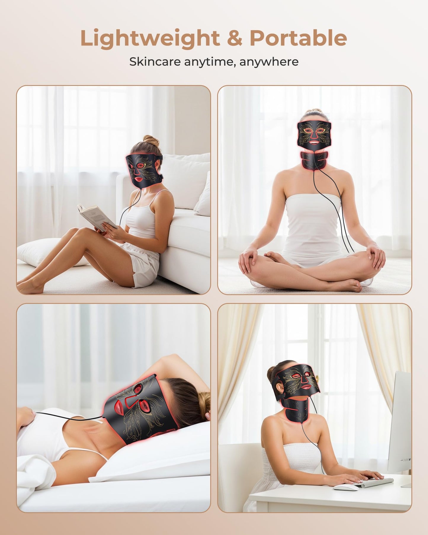 LED Light Therapy mask (E106A) Red Light Therapy for Face and Neck, 7 Colors Red Light Therapy Mask, Led Face Mask Light Therapy with 324 LED, 5 Brightness Levels & 20 Mins Timer for Home & Travel