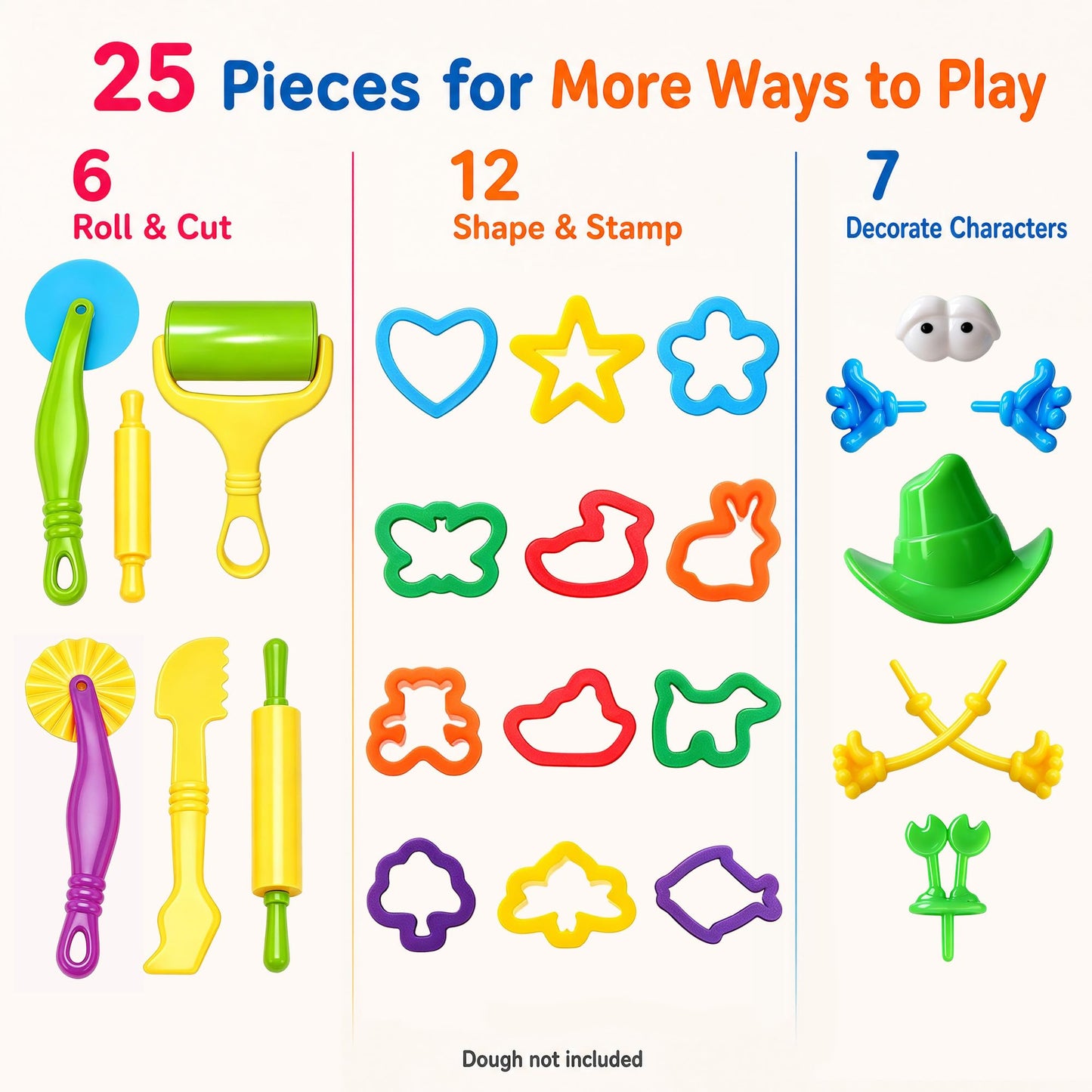 Dough Tools Set for Kids Ages 2-4, 25pc Creative Play Accessories with Molds and Cutters, Non-Toxic Modeling Clay Toys for Toddlers Sensory Activities