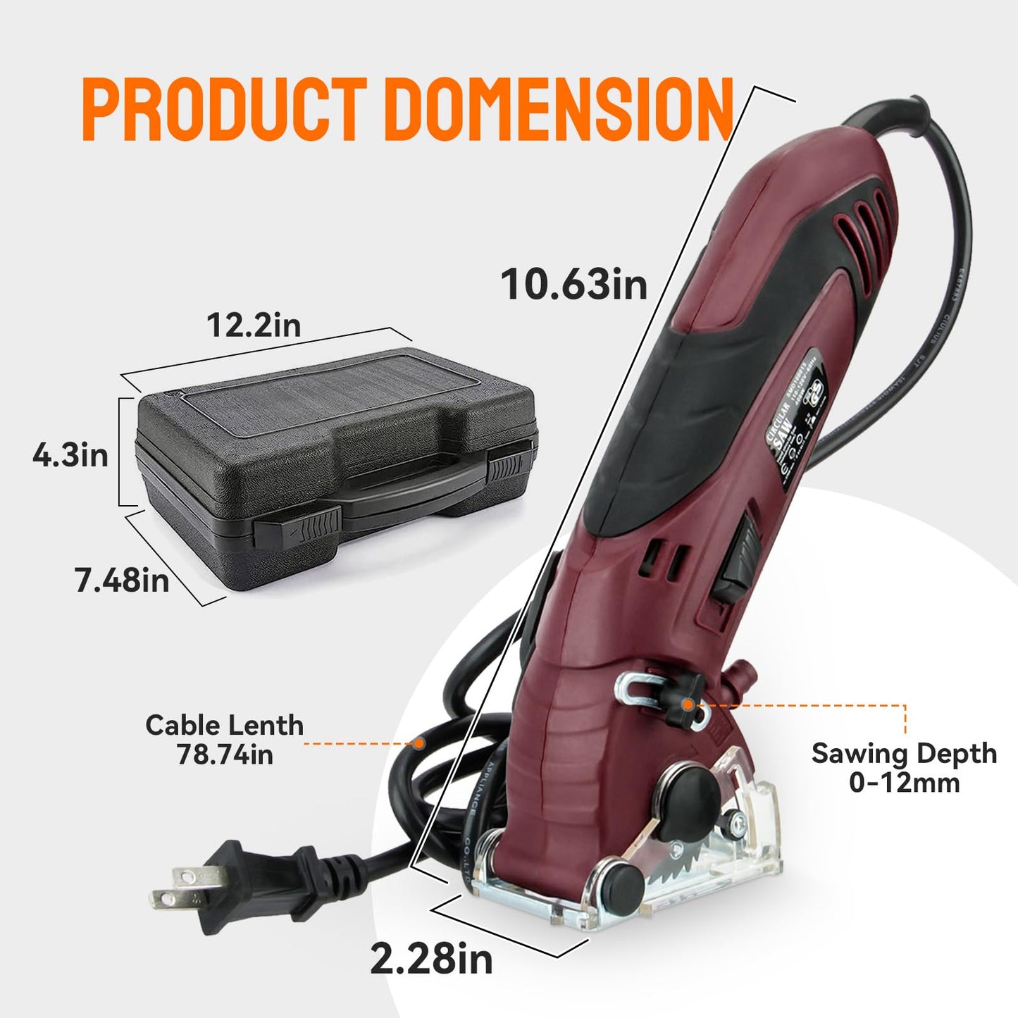 BRZOXIN Mini Circular Saw Set, Handheld Circular Saw Corded 3400RMP 400W 110V Max Cutting Depth ½ Inch/12mm w/6 Blades, Multifunction Compact Circular Saw for Wood Drywall Tile Soft Metal PVC Pipe
