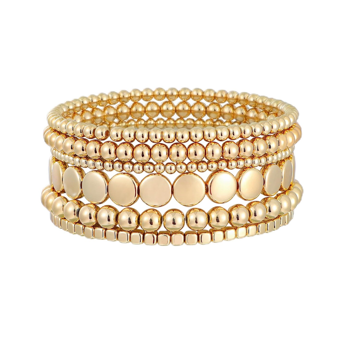Sajidos Gold Plated Beaded Bracelets for Women Trendy, 14K Gold Plated Stack Cross Pearl Gold Plated Bead Stretch Bracelets Set Elastic Hypoallergenic Bracelets Jewelry Gifts (style12-1)