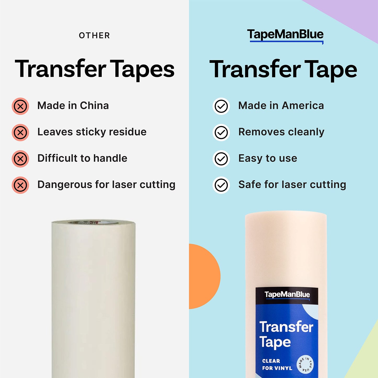 TapeManBlue Clear Transfer Tape for Vinyl - 6 inch Roll, Made in USA, Vinyl Transfer Tape with Medium to High Tack Adhesive for Crafts, Decals & Stickers (6 inch x 300 feet)