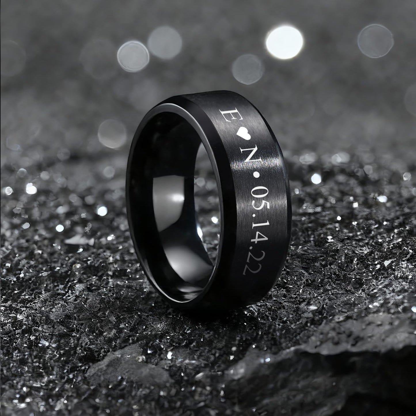 VNOX Customize Personalized Name Date 8MM Stainless Steel Simple Matte Brushed Finish Wedding Band Engagement Rings for Men Dad Husband,Size 12