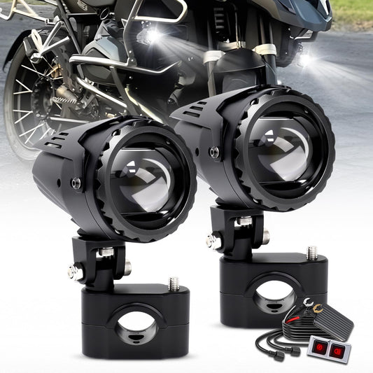 CO LIGHT Motorcycle Fog Lights LED 60W 20000LM Auxiliary Driving Lights - 7 Lighting Modes (White/Amber), IP68 Waterproof Spot Pod Light Kit Universal Fit for Motorcycles ATV UTV, 2PCS