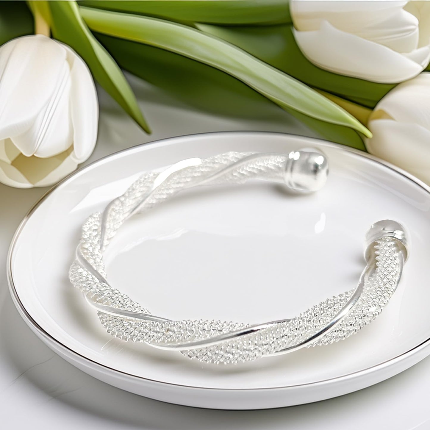 925 Sterling Silver Bracelets Cuff Bangle Bracelet Open Adjustable Wide Cuff Bracelet for Women Teen Girls Fashion Jewelry (silver M)